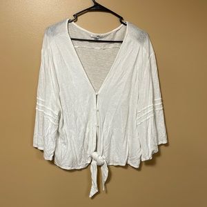 White Flowy V neck Top